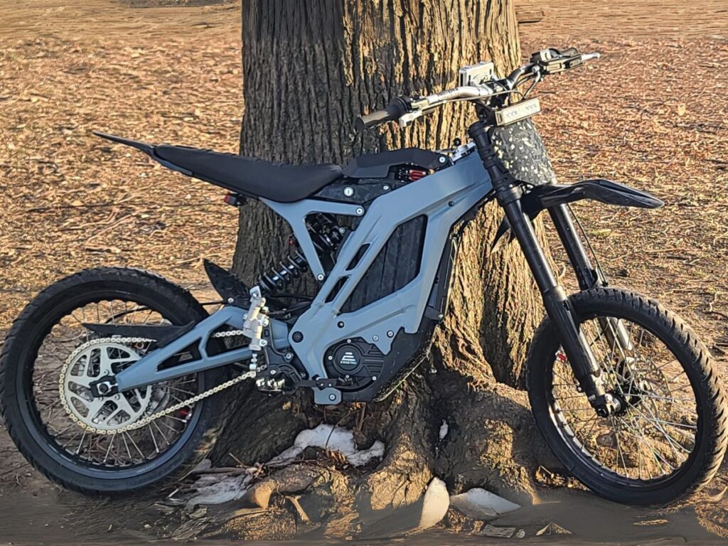 A modded E Ride Pro against a tree