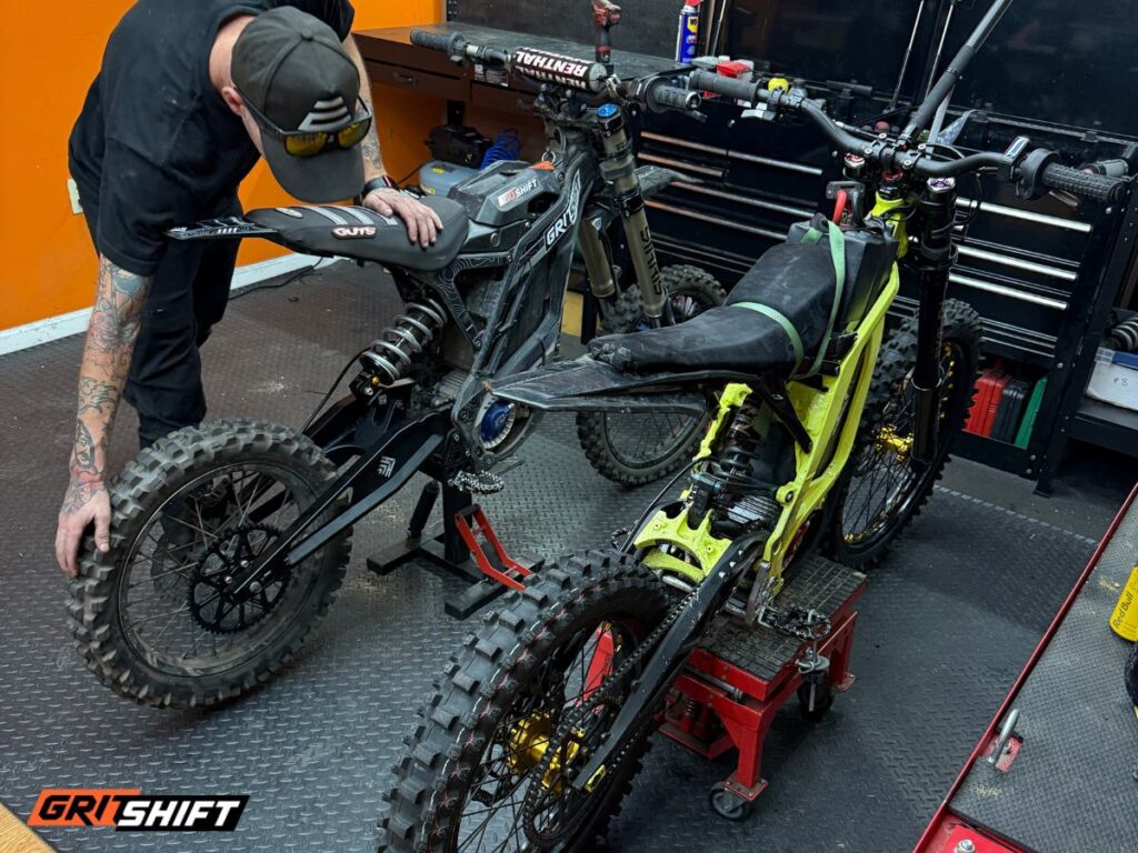 Rusty working on the new swingarm for the E Ride Pro