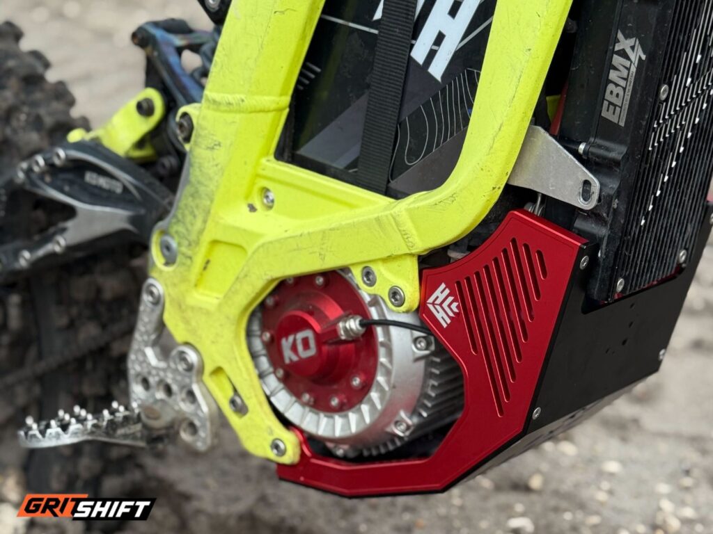 the Heavy Hitter skid plate for an electric dirt bike, in red! 