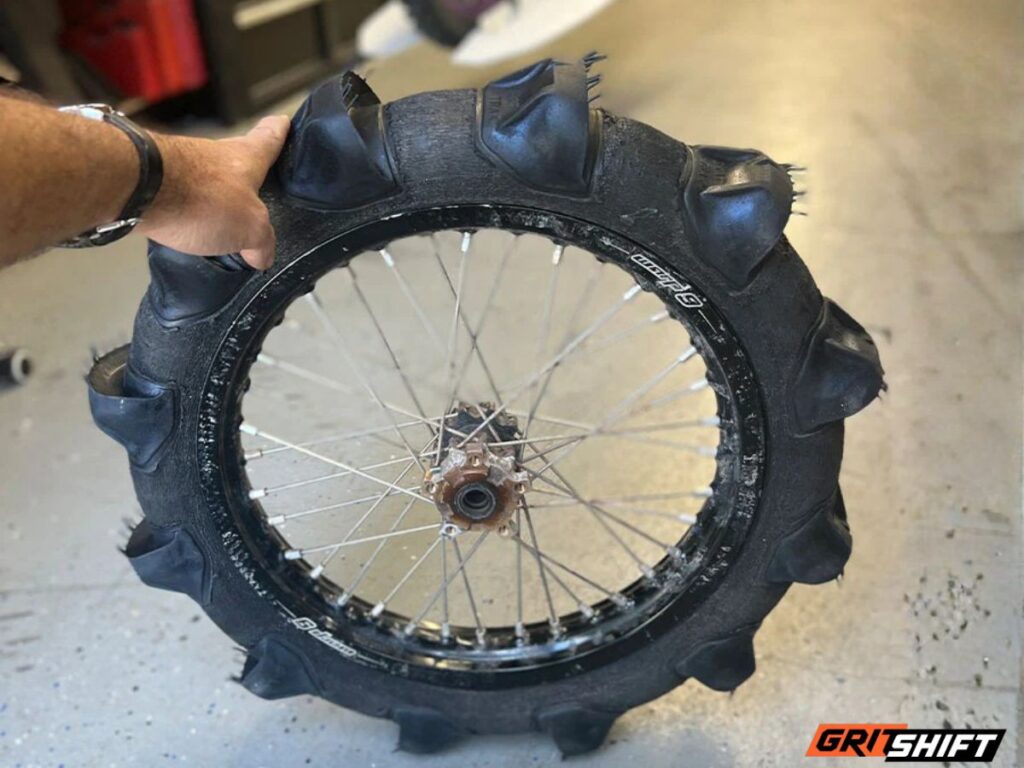 The custom designed tire with big paddles