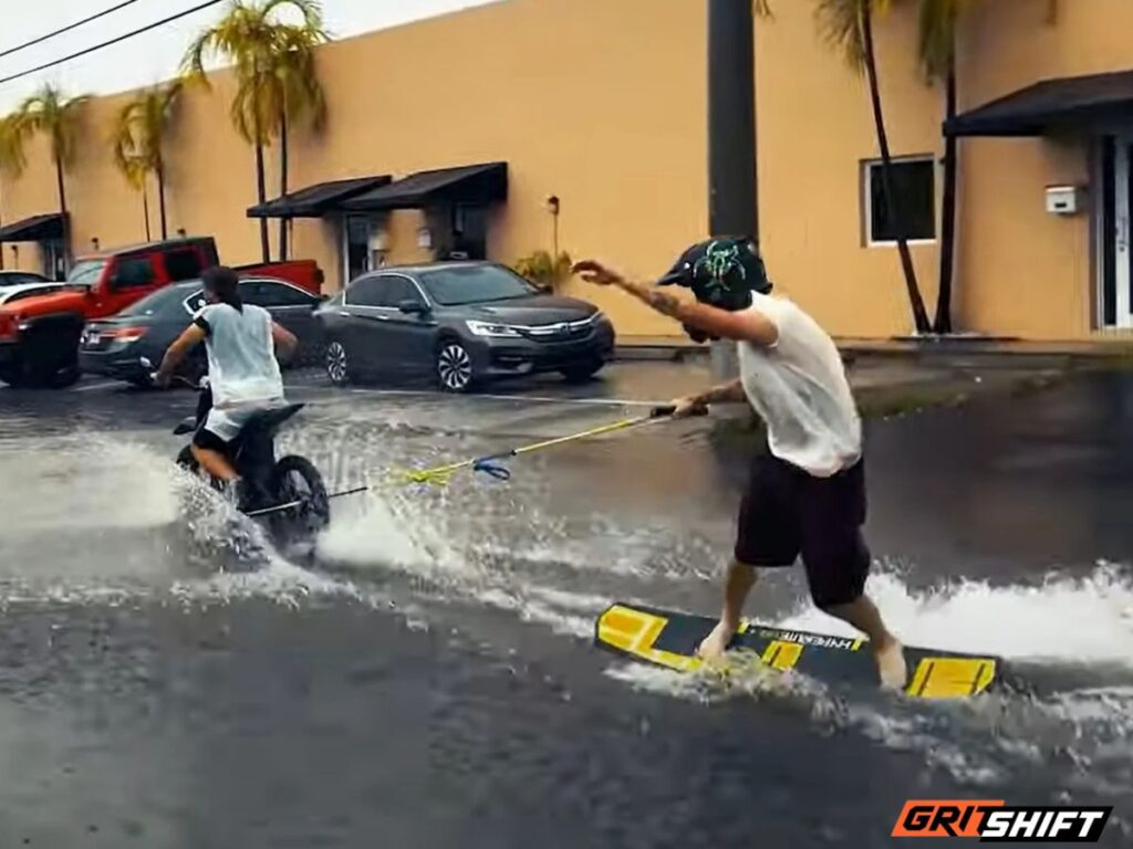 Boarding behind a Surron in the rain! 