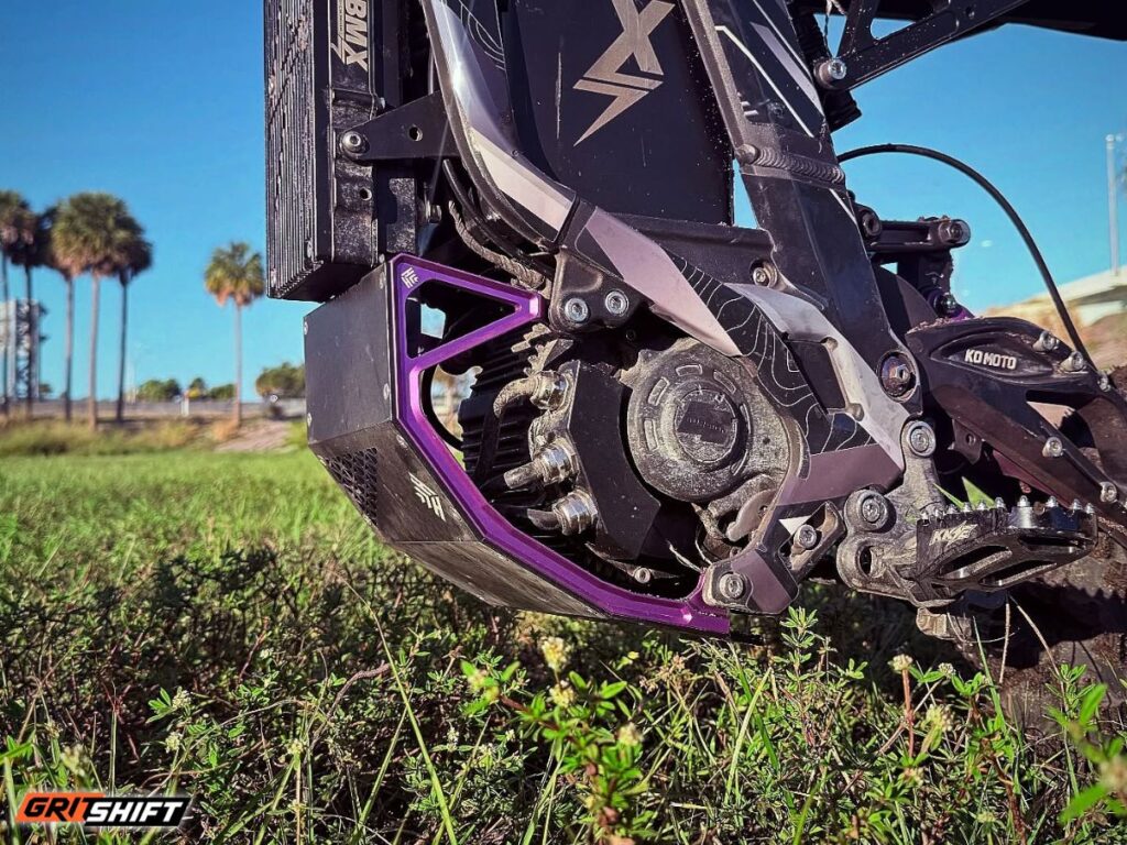 close up view of the nomad skid plate on an e-moto
